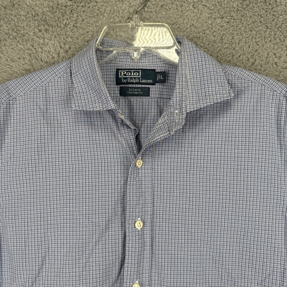Polo Ralph Lauren Estate Shirt Mens Large Custom Fit LS Blue Check Cotton